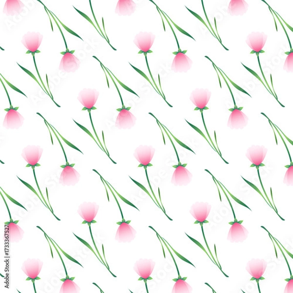 Fototapeta Seamless Floral Pattern with Blooming Pink Flowers and Leaves. Botanical Decorative Background for Textile and Wallpaper Design. Vector Illustrations