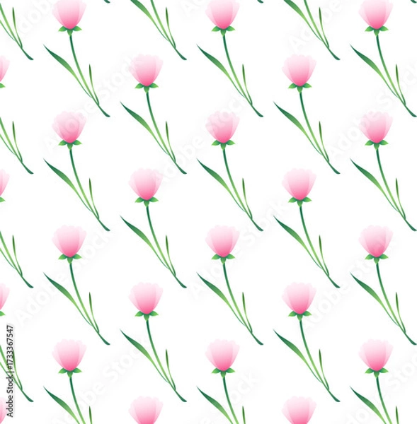 Fototapeta Seamless Floral Pattern with Blooming Pink Flowers and Leaves. Botanical Decorative Background for Textile and Wallpaper Design. Vector Illustrations