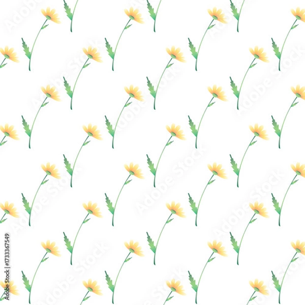 Fototapeta Seamless Floral Pattern with Blooming Yellow Flowers and Leaves. Botanical Decorative Background for Textile and Wallpaper Design. Vector Illustrations
