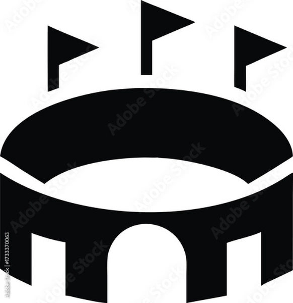 Fototapeta Black and white icon of a stadium with flags