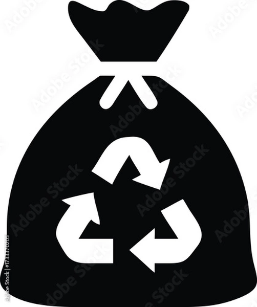 Fototapeta Black garbage bag with recycling symbol