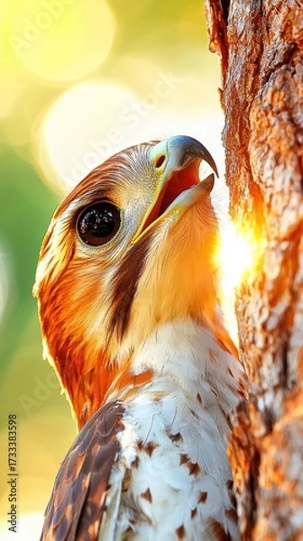 Fototapeta Red-shouldered Hawk in Golden Sunlight