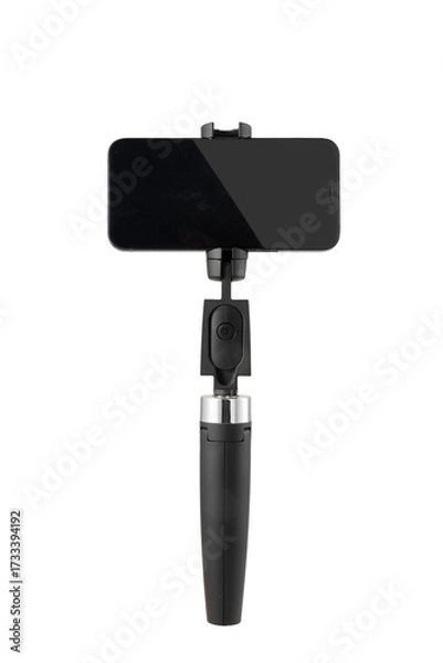 Obraz Selfie stick with smartphone with white background