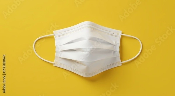 Obraz White medical mask on yellow background providing protection concept