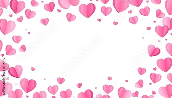 Fototapeta Pink paper hearts arranged in a frame against a white background, perfect for love