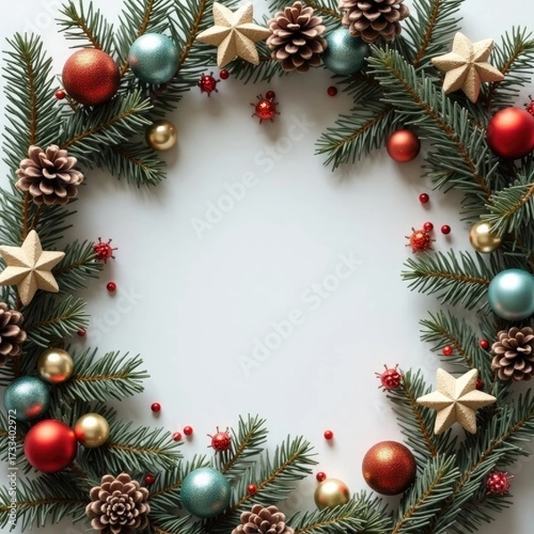 Fototapeta Festive Christmas Wreath with Holiday Ornaments