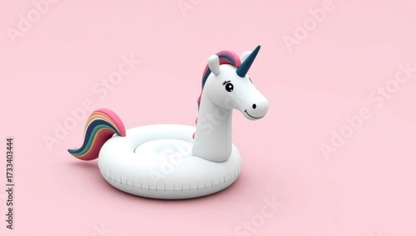 Fototapeta Cute Inflatable Unicorn Pool Float on Pink Backdrop
