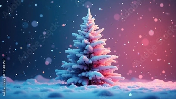 Fototapeta Frosty Christmas Tree with Snowy Background