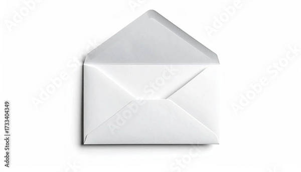 Fototapeta An open, white envelope on a white background, showing its inside