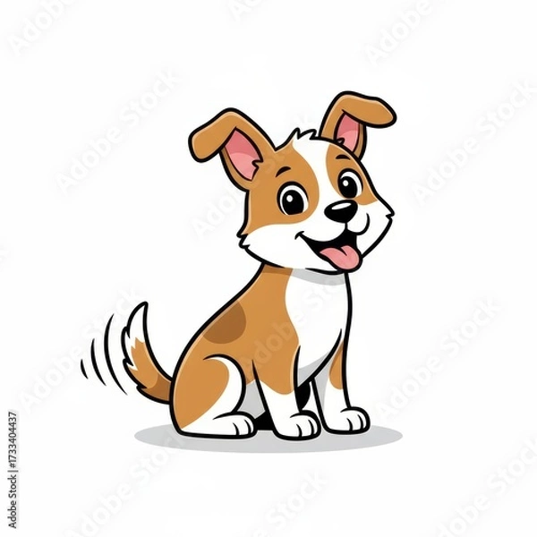 Fototapeta Adorable cartoon puppy wagging tail and smiling happily at camera