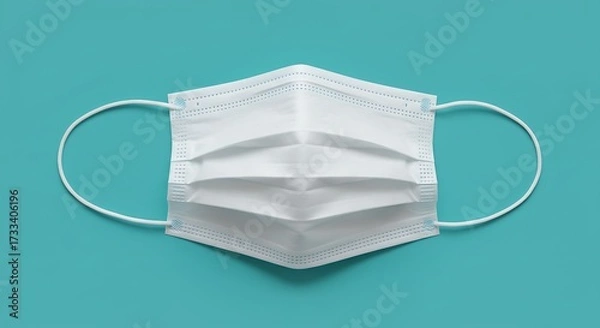 Obraz White protective face mask isolated on a blue background with copy space