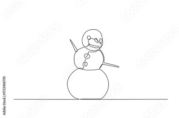 Fototapeta Snowman in continuous one line drawing. Single line art illustration of winter snowman. Editable vector.