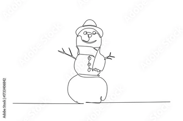 Fototapeta Snowman in continuous one line drawing. Single line art illustration of winter snowman. Editable vector.