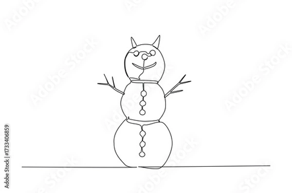 Fototapeta Snowman in continuous one line drawing. Single line art illustration of winter snowman. Editable vector.