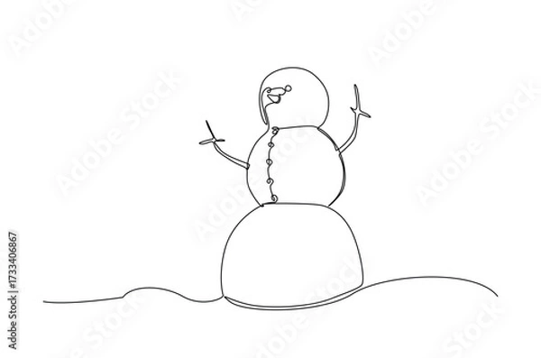 Fototapeta Snowman in continuous one line drawing. Single line art illustration of winter snowman. Editable vector.