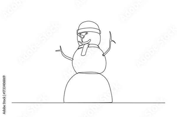 Fototapeta Snowman in continuous one line drawing. Single line art illustration of winter snowman. Editable vector.