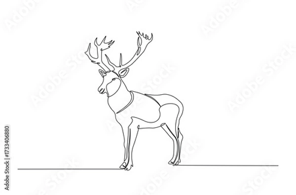 Fototapeta Deer or reindeer in continuous one line drawing. Single line art illustration of deer animal. Editable vector.