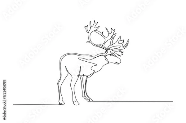 Fototapeta Deer or reindeer in continuous one line drawing. Single line art illustration of deer animal. Editable vector.