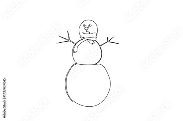 Fototapeta Snowman in continuous one line drawing. Single line art illustration of winter snowman. Editable vector.