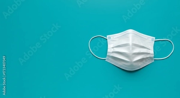 Obraz White protective mask isolated on turquoise background healthcare concept