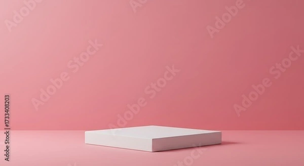Obraz White square pedestal displayed against a soft pink background