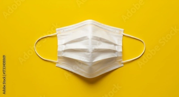 Obraz White surgical mask on yellow background healthcare safety concept