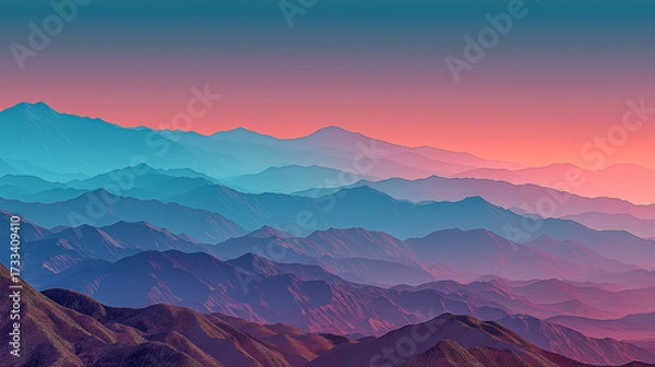 Fototapeta Colorful Mountain Range at Sunrise with Gradients