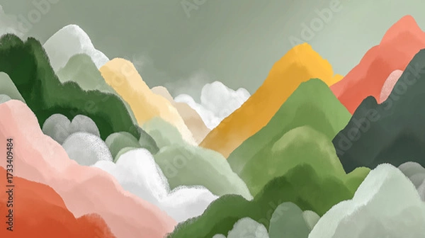 Fototapeta Colorful Abstract Landscape With Rolling Hills