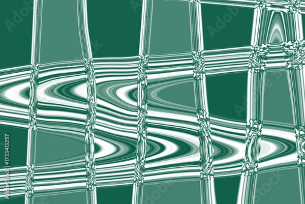 Fototapeta Abstract green white wavy pattern a gridlike structure, a distorted fluid