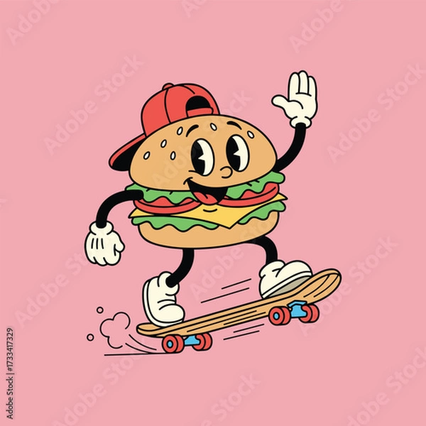 Fototapeta Cool Skater Burger Dude with Retro Vibes Cartoon