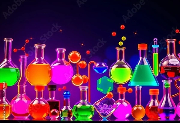 Obraz Colorful chemistry icons arranged on a banner, vibrant and scientific, analysis, research
