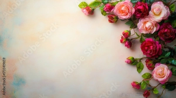 Fototapeta Beautiful arrangement of roses on a textured background with soft colors