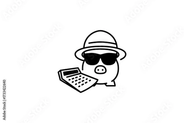 Fototapeta travel Project management pig, calculator, budget vector icon illustration template design isolated on white background.