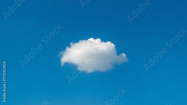 Fototapeta Single fluffy cloud in a vast blue sky, serene atmosphere.