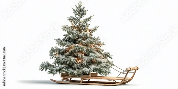 Fototapeta a sleigh with a Christmas tree