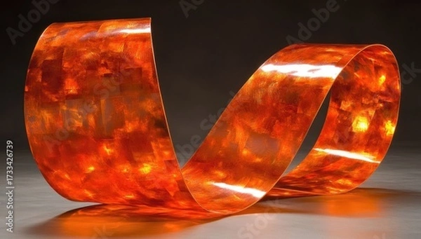 Fototapeta Coppery, reflective ribbon loops on floor