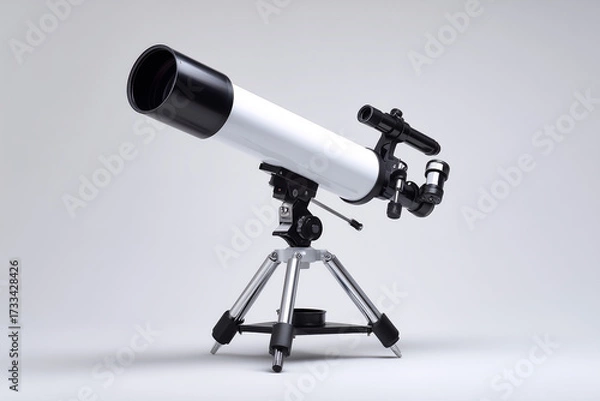 Obraz Astronomical telescope on tripod stand, isolated on white background.