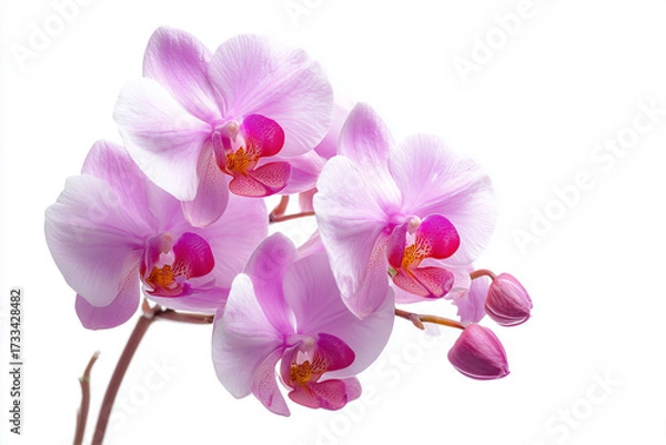 Fototapeta Colorful orchid flowers in shades of pink and orange, isolated on white background.