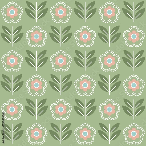 Obraz Pastel seamless pattern with flowers in green background