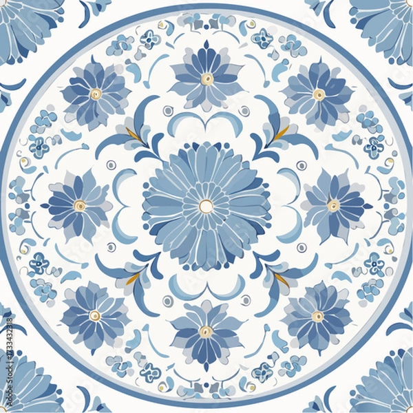 Obraz A seamless Chinese porcelain pattern with blue and white floral motifs. Great for packaging, tableware, and cultural decorative branding.