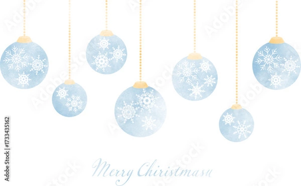 Obraz 水彩風のテクスチャ付きのオシャレな雪の結晶模様のクリスマスオーナメントのイラスト。水彩風で柔らかくオシャレなワンポイントに！水色、青。