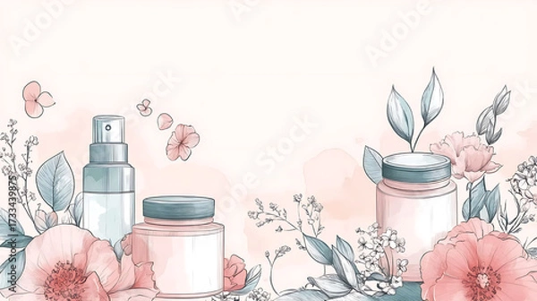 Fototapeta A cute cosmetic-themed background, perfect for use as a decorative backdrop or wallpaper.