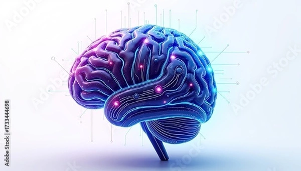 Fototapeta "Futuristic AI Brain Technology Concept – Digital Neural Network, Artificial Intelligence, Cyber Brain Illustration in Ultra HD 8K"