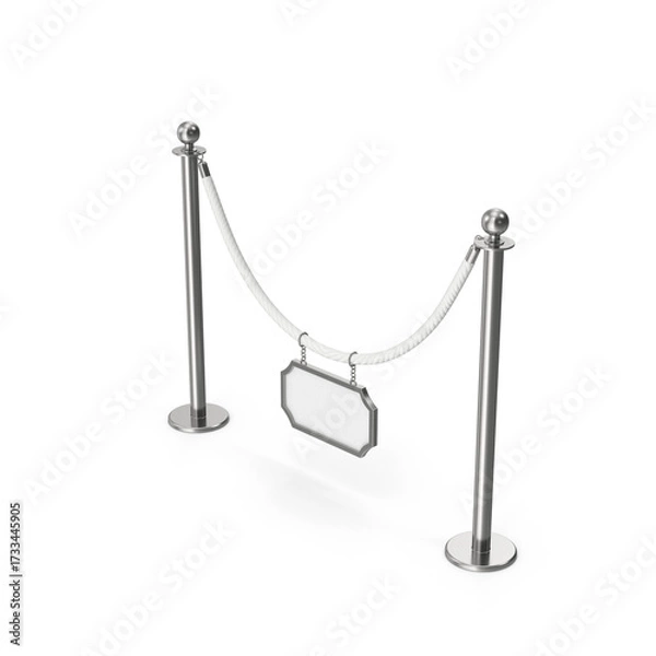 Fototapeta Silver rope barrier with white cord for events and exhibitions