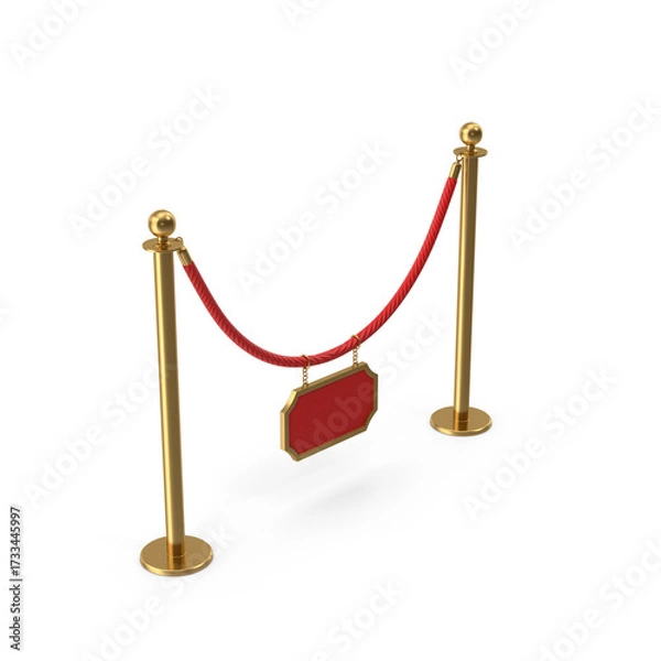 Fototapeta Golden rope barrier with red cord for exhibitions and events