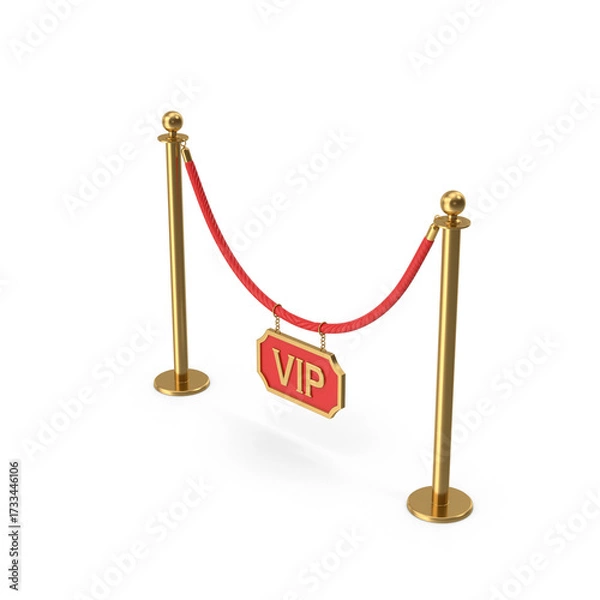 Fototapeta Golden VIP rope barrier with red velvet cord and sign