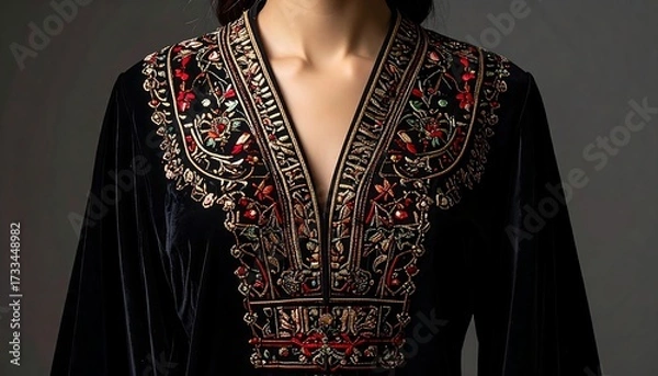 Obraz Woman's black velvet embroidered top