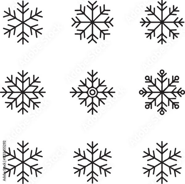Fototapeta Snowflake Pattern Collection: A collection of intricately designed snowflakes, capturing the delicate beauty and symmetry of winter. Illustrating seasonal elegance.