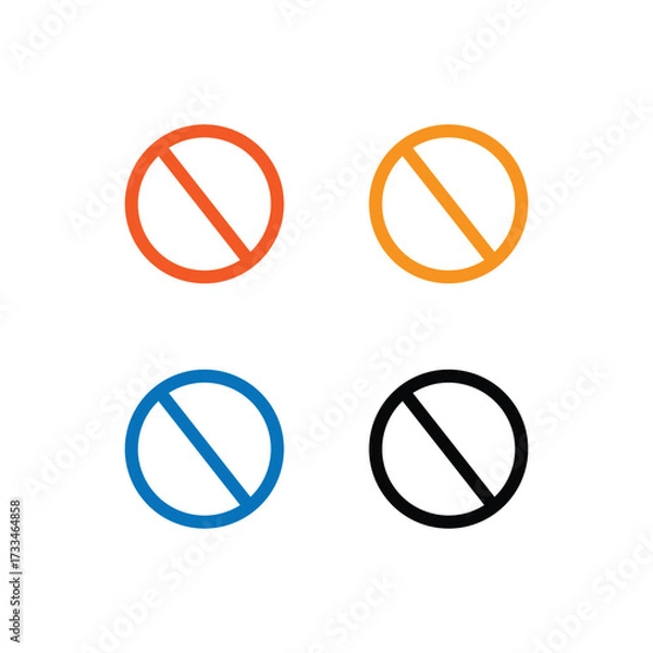 Fototapeta Set of four prohibition signs in different colors including orange blue and black on a white background