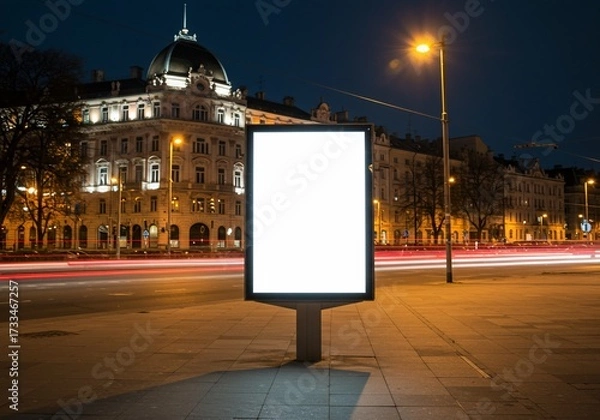 Obraz Luminous Blank Citylight Mockup Amidst Historic Architecture and Traffic Trails